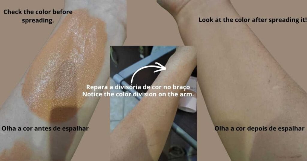 Resenha da Base Boca Rosa Beauty cor 06 Juliana teste no antebraço